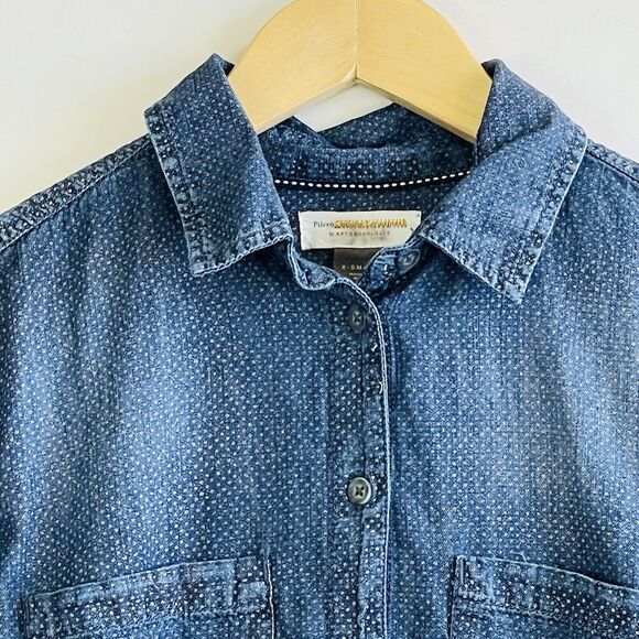 Pilcro & The Letterpress Denim Swiss Dot‎ Button Up Long Sleeve Shirt Womens XS - Picture 2 of 11